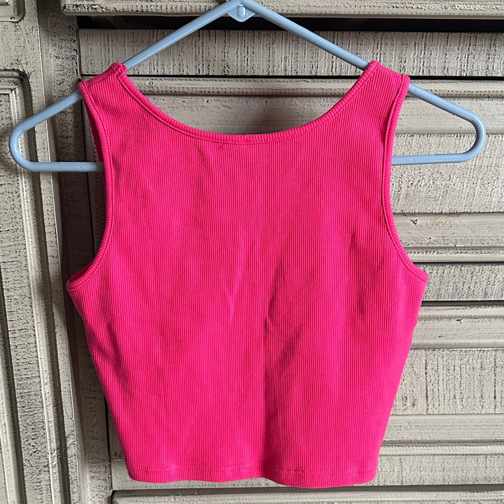Hot Pink Ribbed Cropped Tank Top - Picture 2 of 3